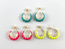 Load image into Gallery viewer, Real Gold 18K Plated Enamel Pastel Neon Gold Earring Hoops 3 pairs
