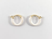 Load image into Gallery viewer, Real Gold 18K Plated Enamel Pink White Gold Earring Hoop Huggies 5 pairs
