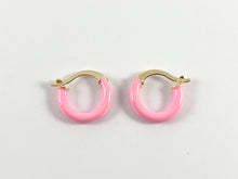 Load image into Gallery viewer, Real Gold 18K Plated Enamel Pink White Gold Earring Hoop Huggies 5 pairs
