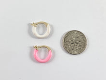 Load image into Gallery viewer, Real Gold 18K Plated Enamel Pink White Gold Earring Hoop Huggies 5 pairs
