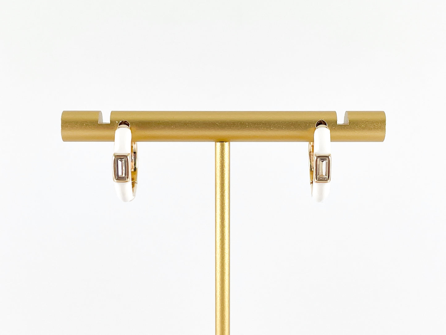 Real Gold 18K Plated CZ Pave Enamel Pink White Red Gold Earring Hoop Huggies 4 pairs