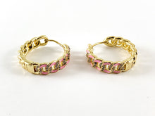 Load image into Gallery viewer, Real Gold 18K Plated CZ Pave Enamel Cuban Link Earring Hoops 1 pair
