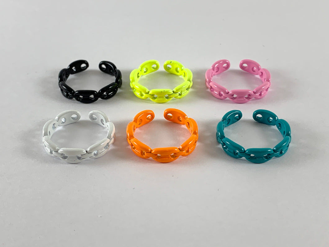 Neon Colorful Enamel Plated Copper Chain Link Adjustable Ring 4pcs