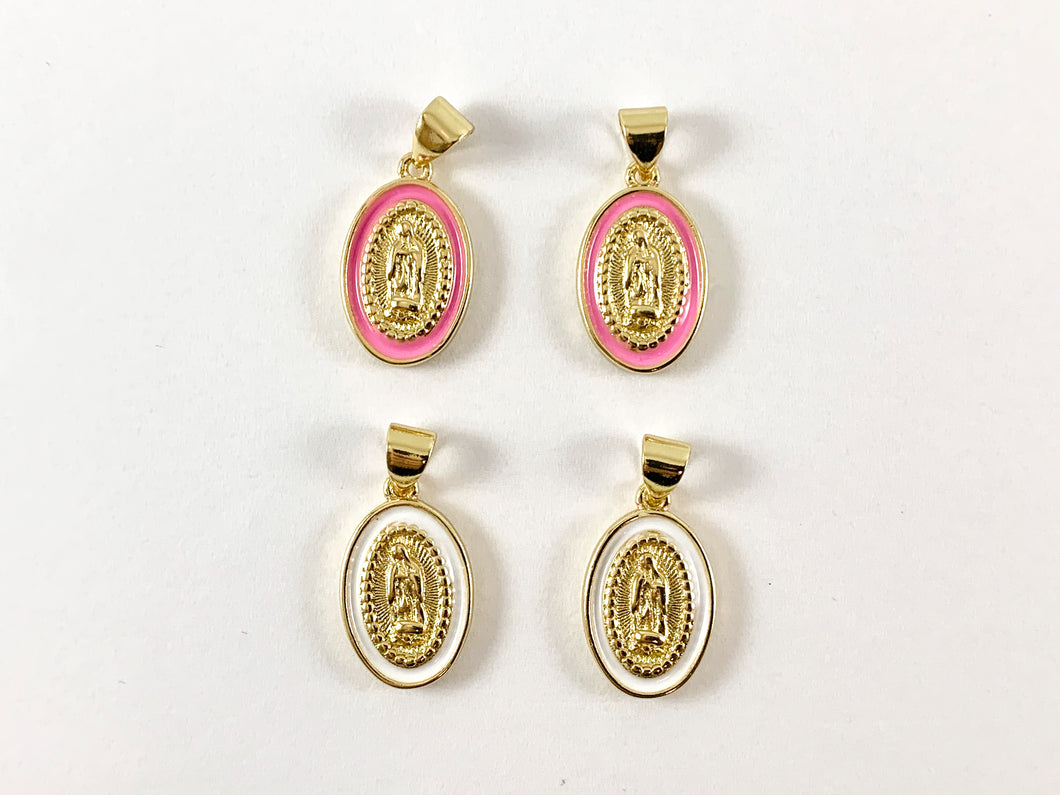 Real Gold 18K Plated Enamel Virgin Mary Charm Over Copper 6pcs