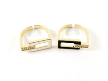 Load image into Gallery viewer, 18K Real Gold Plated CZ Pave Enamel Geometric Vintage Open Rectangle Statement Ring 4pcs
