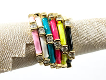 Load image into Gallery viewer, Neon Colorful Enamel 18K Gold Plated Copper CZ Pave Adjustable Ring 4pcs
