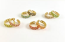 Cargar imagen en el visor de la galería, Neon Colorful Enamel 18K Gold Plated Copper CZ Pave Cuban Link Adjustable Ring 4pcs
