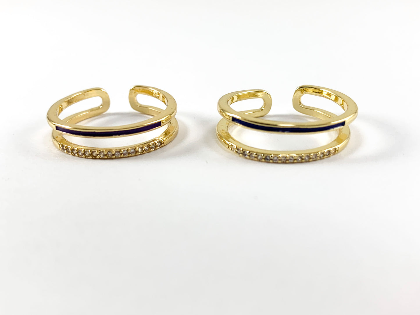 Neon Colorful Enamel 18K Gold Plated Copper CZ Pave Double Band Adjustable Ring 4pcs