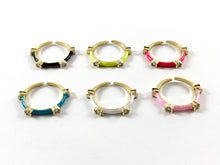 Load image into Gallery viewer, Neon Colorful Enamel 18K Gold Plated Copper CZ Pave Adjustable Ring 4pcs
