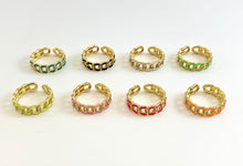 Cargar imagen en el visor de la galería, Neon Colorful Enamel 18K Gold Plated Copper CZ Pave Cuban Link Adjustable Ring 4pcs
