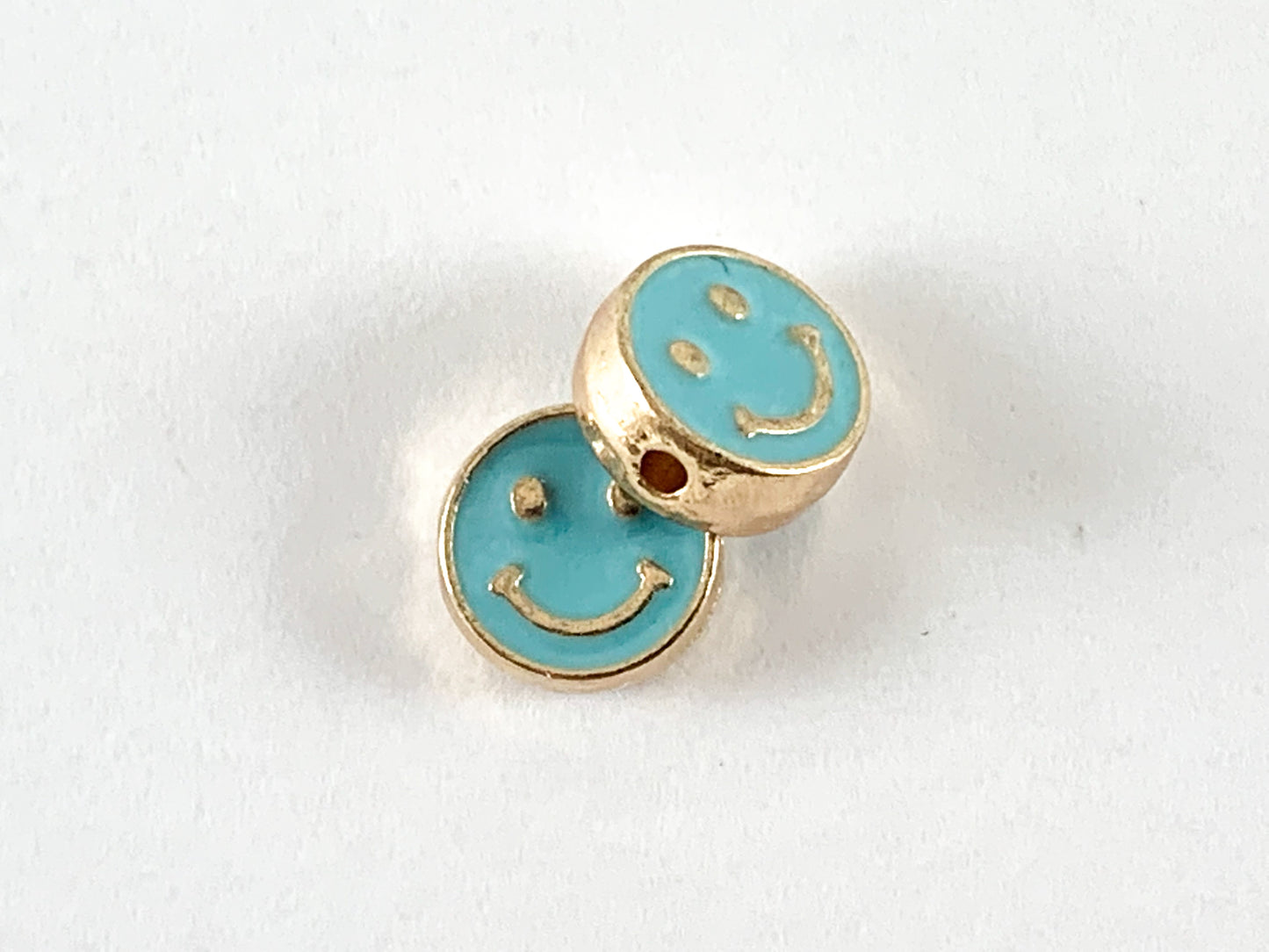 10mm Gold Plated Enamel Smiley Face Spacer Component Beads Over Copper 10pcs