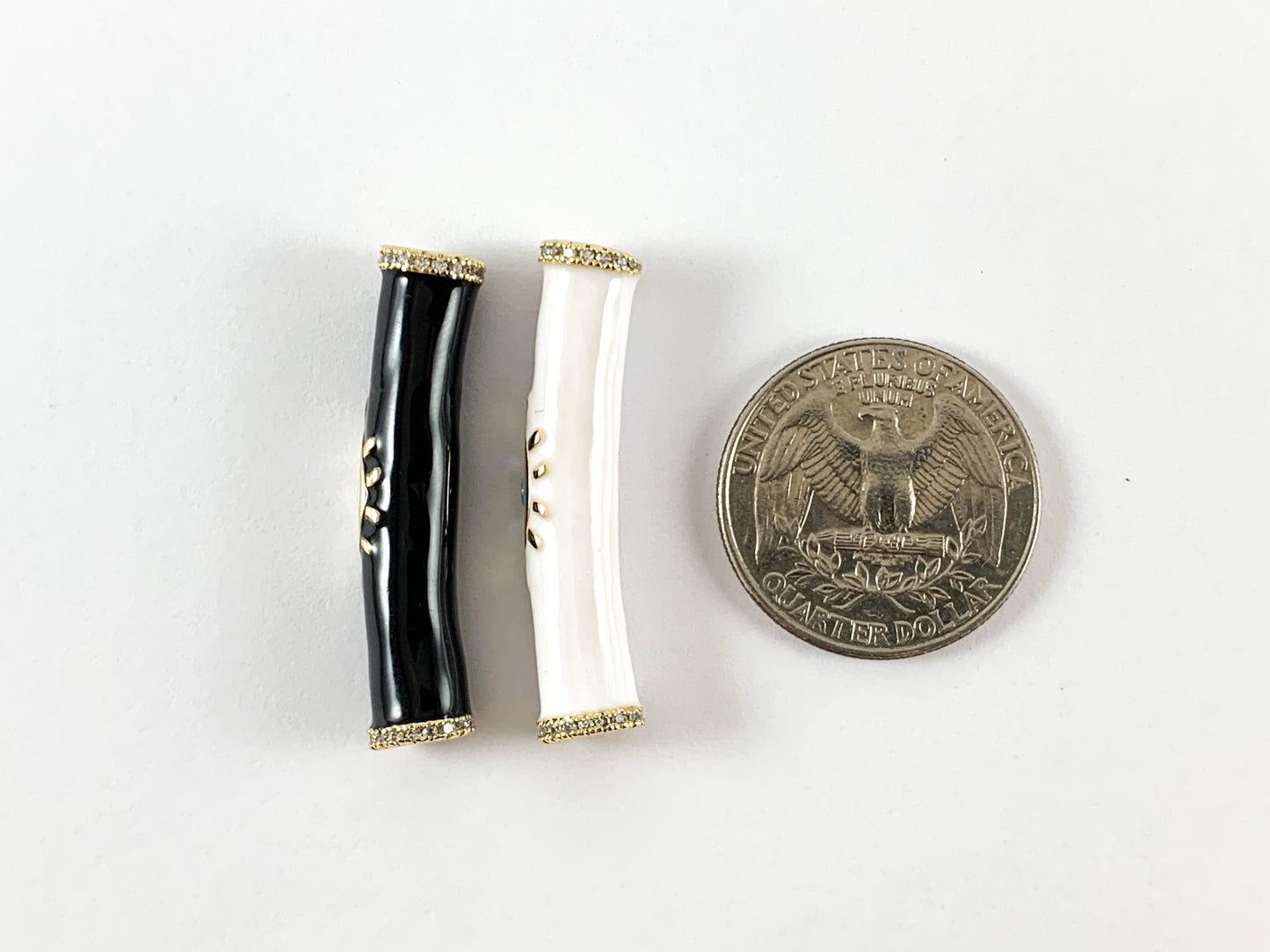 Real Gold 18K Plated Micro CZ Evil Eye Enamel Tube Beads Over Brass 4pcs