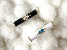 Load image into Gallery viewer, Real Gold 18K Plated Micro CZ Evil Eye Enamel Tube Beads Over Brass 4pcs
