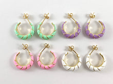 Load image into Gallery viewer, Real Gold 18K Plated Enamel Pastel Neon Gold Earring Hoops 3 pairs
