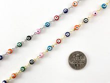 Load image into Gallery viewer, Real Gold/Platinum 18K Plated Enamel Multicolor Rainbow Tiny Evil Eye Chain
