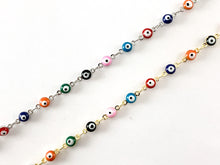 Load image into Gallery viewer, Real Gold/Platinum 18K Plated Enamel Multicolor Rainbow Tiny Evil Eye Chain
