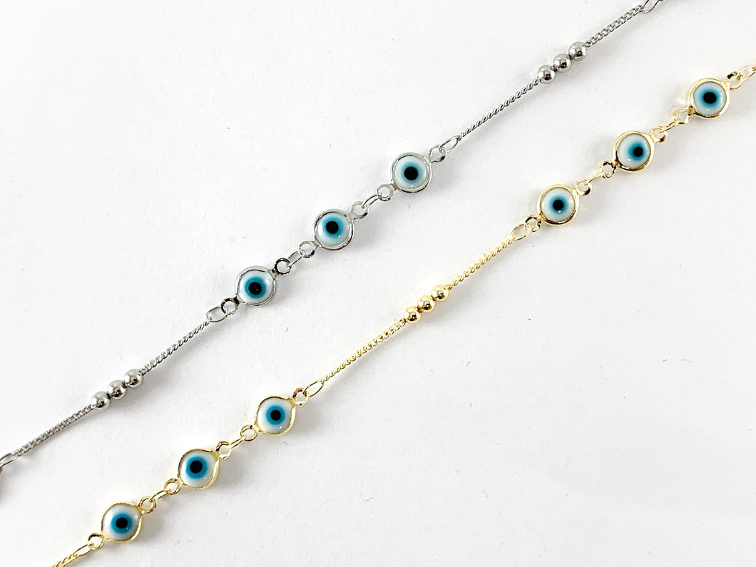 Real Gold/Platinum 18K Plated Enamel Dainty Tiny Evil Eye Chain