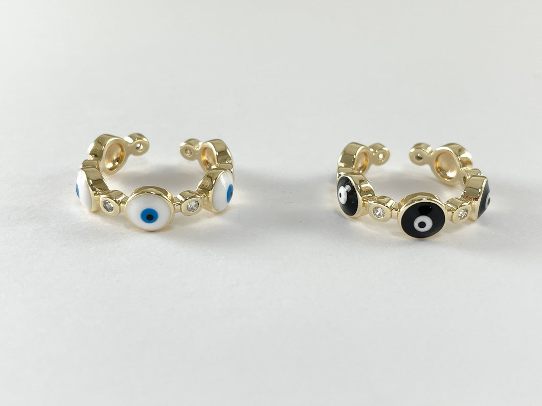 Enamel 18K Gold Plated Copper CZ Pave Evil Eye Blue Black Adjustable Ring 4pcs