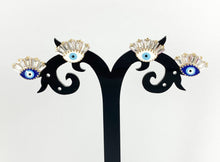 Load image into Gallery viewer, Cute Blue Evil Eye Earring Studs with CZ Pave in 18K gold plated Copper 5 pairs
