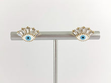 Load image into Gallery viewer, Cute Blue Evil Eye Earring Studs with CZ Pave in 18K gold plated Copper 5 pairs
