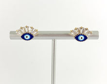 Load image into Gallery viewer, Cute Blue Evil Eye Earring Studs with CZ Pave in 18K gold plated Copper 5 pairs
