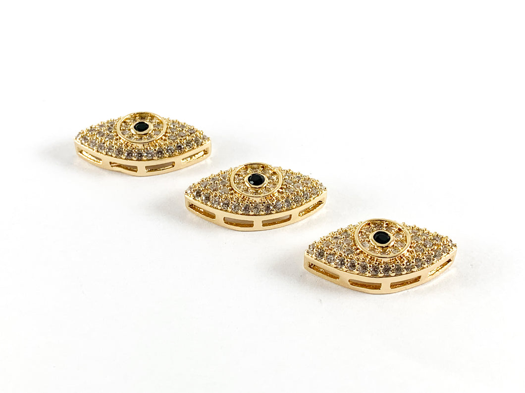 Real Gold 18K Plated Micro CZ Pave Evil Eye Connector Charms Over Brass 6pcs