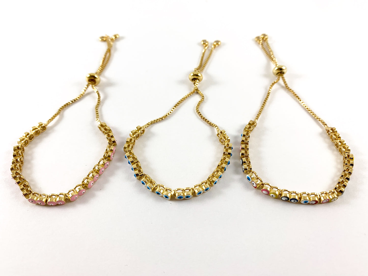 18K Gold Plated Enamel Evil Eye Adjustable Slide Bracelets 4pcs