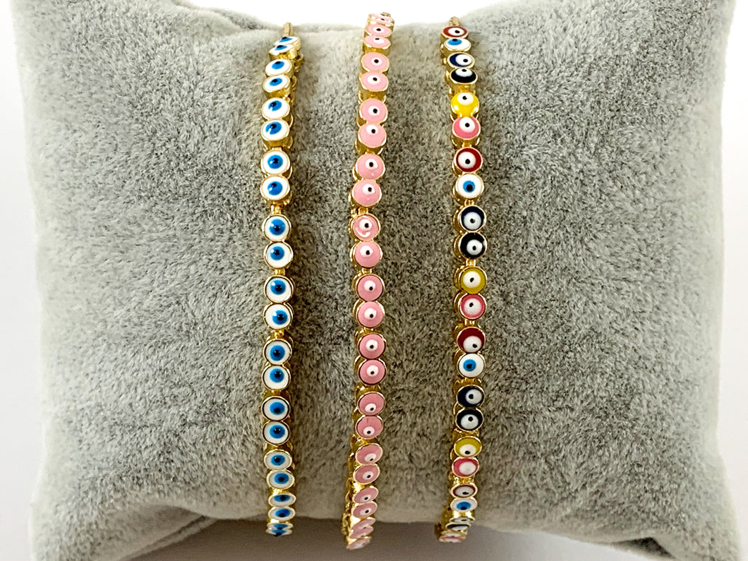 18K Gold Plated Enamel Evil Eye Adjustable Slide Bracelets 4pcs