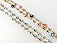 Load image into Gallery viewer, Real Gold 18K Plated Enamel Multicolor Blue White Tiny Evil Eye Yard Spool Chain
