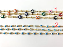 Load image into Gallery viewer, Real Gold 18K Plated Enamel Multicolor Blue White Tiny Evil Eye Yard Spool Chain
