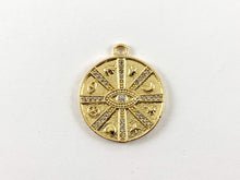 Load image into Gallery viewer, Real Gold 18K Plated CZ Pave Coin Evil Eye Zodiac Charm Pendant Over Brass 6pcs
