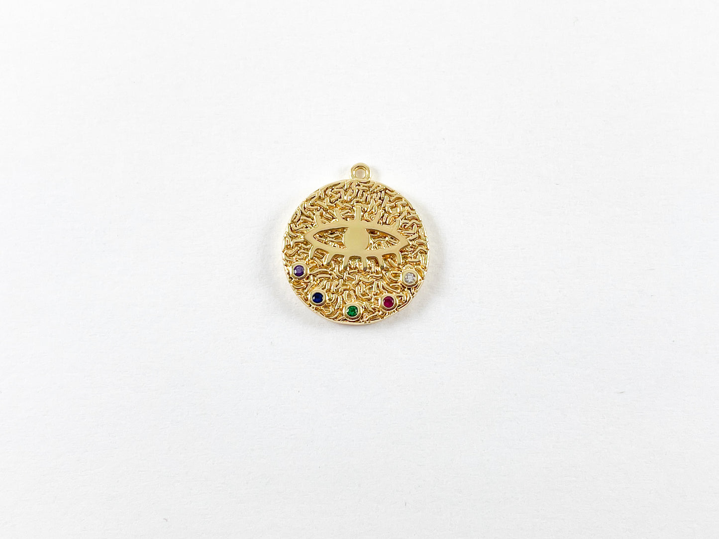 18K Gold Plated CZ Multi Coin Evil Eye Charm Over Brass 5pcs