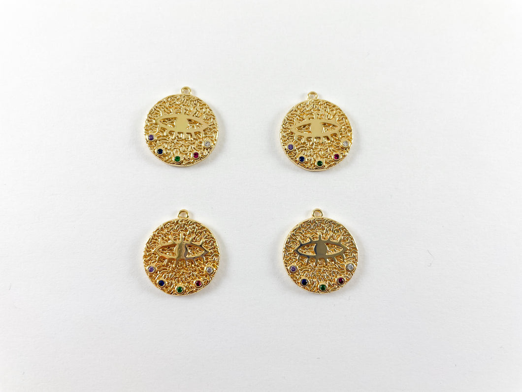 18K Gold Plated CZ Multi Coin Evil Eye Charm Over Brass 5pcs