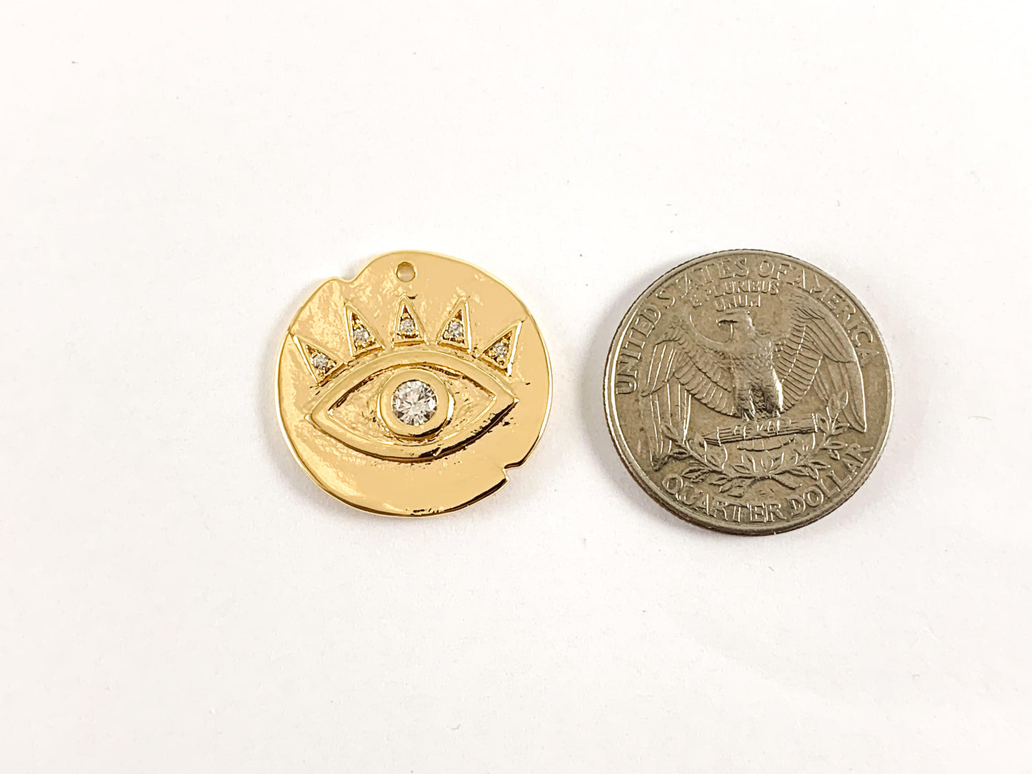 Real Gold 18K Plated Micro CZ Pave Eye Pendant Charm Over Brass 6pcs