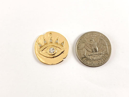 Real Gold 18K Plated Micro CZ Pave Eye Pendant Charm Over Brass 6pcs