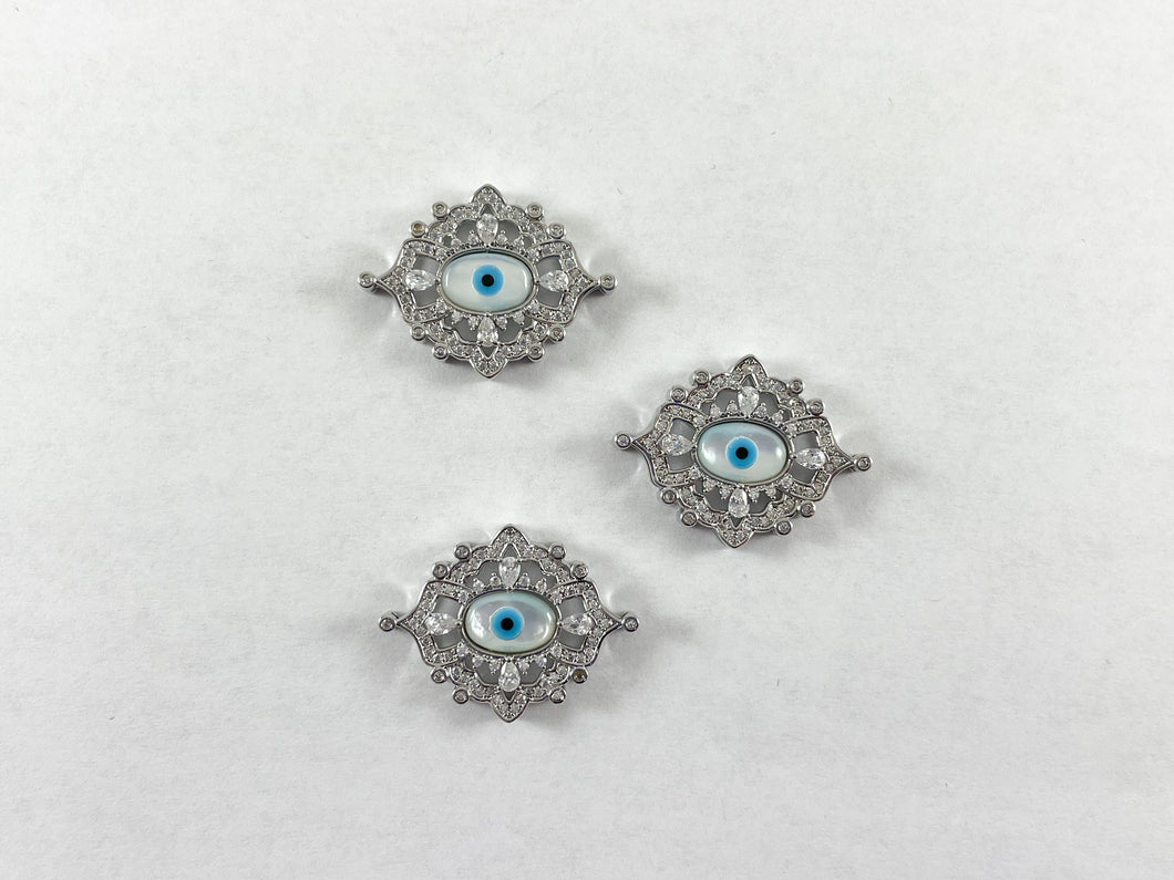 18K Gold/Silver Plated CZ Pave Fancy Elegant Eye Connector 3pcs