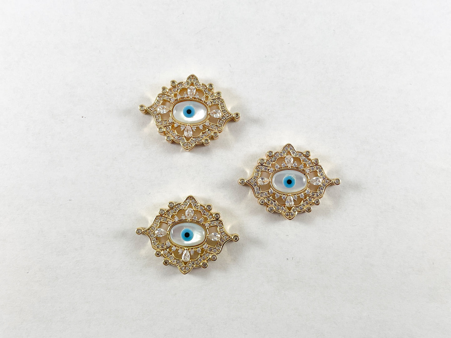 18K Gold/Silver Plated CZ Pave Fancy Elegant Eye Connector 3pcs