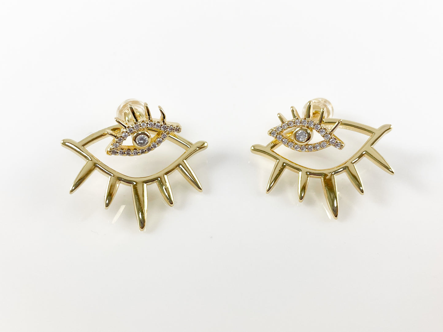 Real 18K Gold Plated CZ Pave Eye Earrings Over Copper 3 pairs
