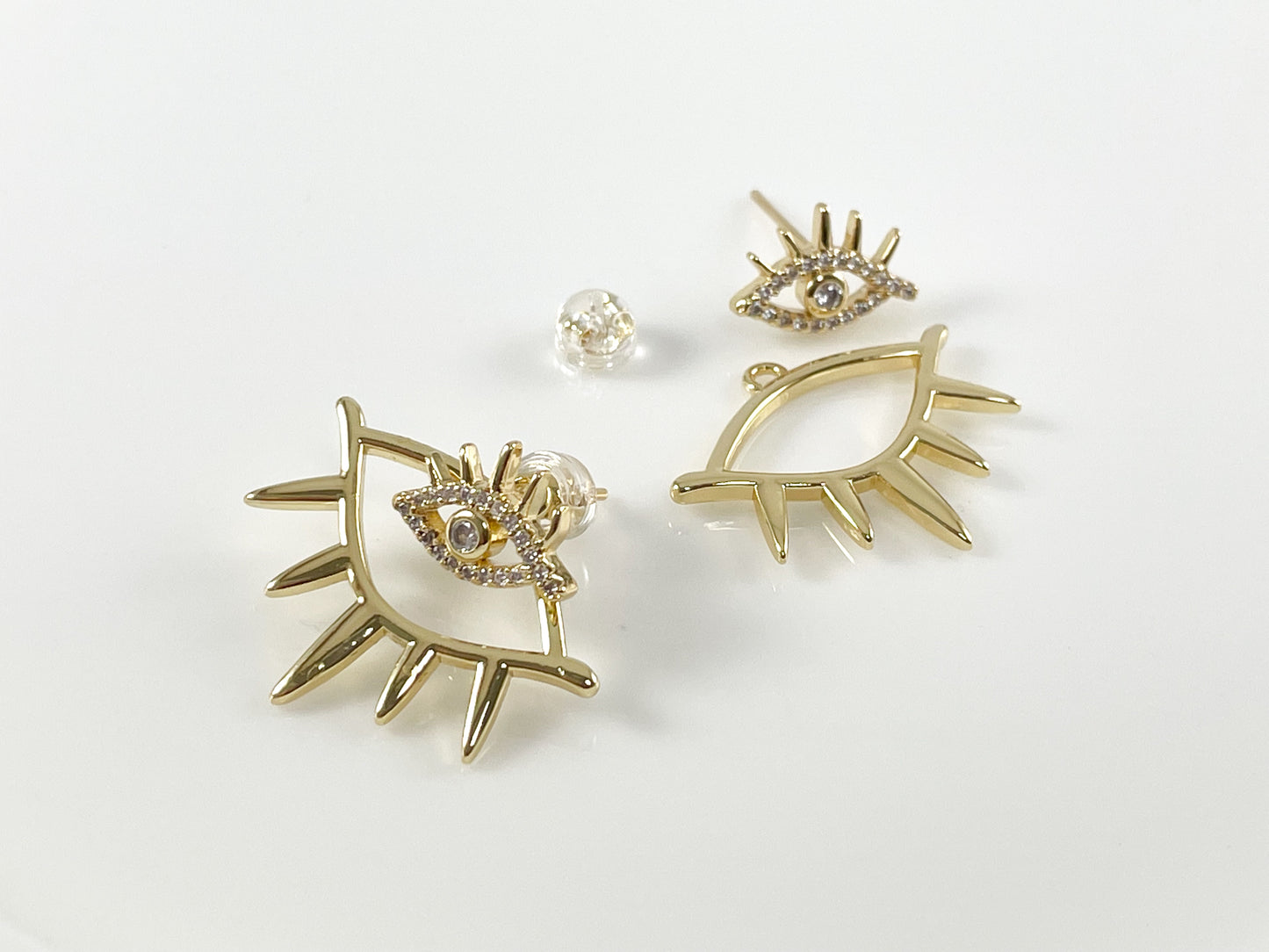 Real 18K Gold Plated CZ Pave Eye Earrings Over Copper 3 pairs