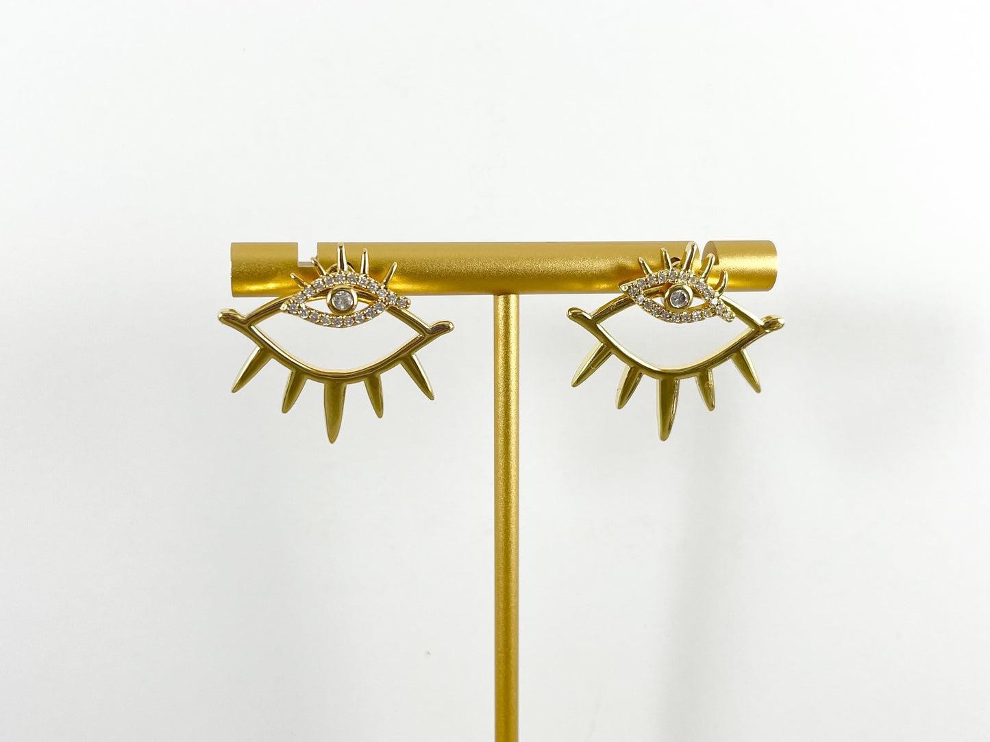 Real 18K Gold Plated CZ Pave Eye Earrings Over Copper 3 pairs