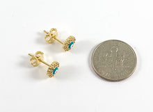 Load image into Gallery viewer, Real Gold 18K Enamel CZ Pave Turquoise Evil Eye Pave Stud Earrings over Brass 5 pairs
