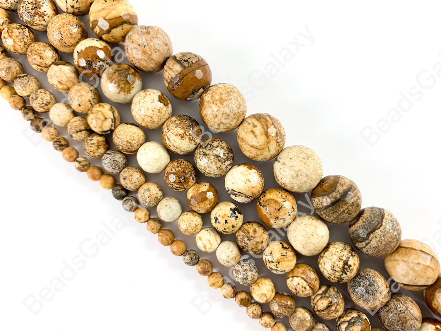 Faceted Picture Jasper Genuine Grade AAA Round Smooth Shiny Natural Gemstone Beads 14"- 15"
