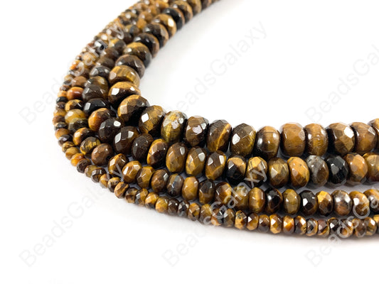 Tiger's Eye Yellow Brown Rondelle Faceted Natural Genuine Gemstone Beads 4x3 6x4 8x5 10x6mm Around 14"-15"