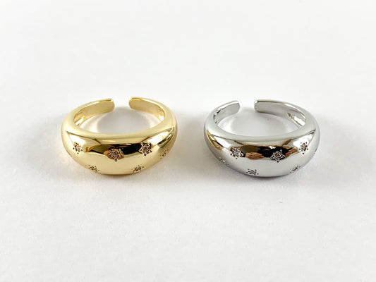 Real Gold 18K/Platinum Plated CZ Pave Stars Dome Ring 5pcs