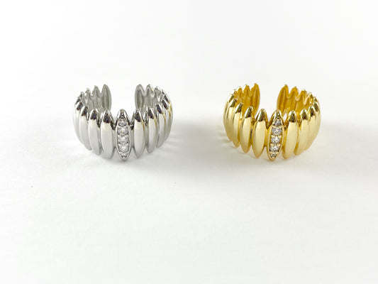 Real 18K Gold or Platinum Plated CZ Pave Adjustable Statement Ring 4 pcs