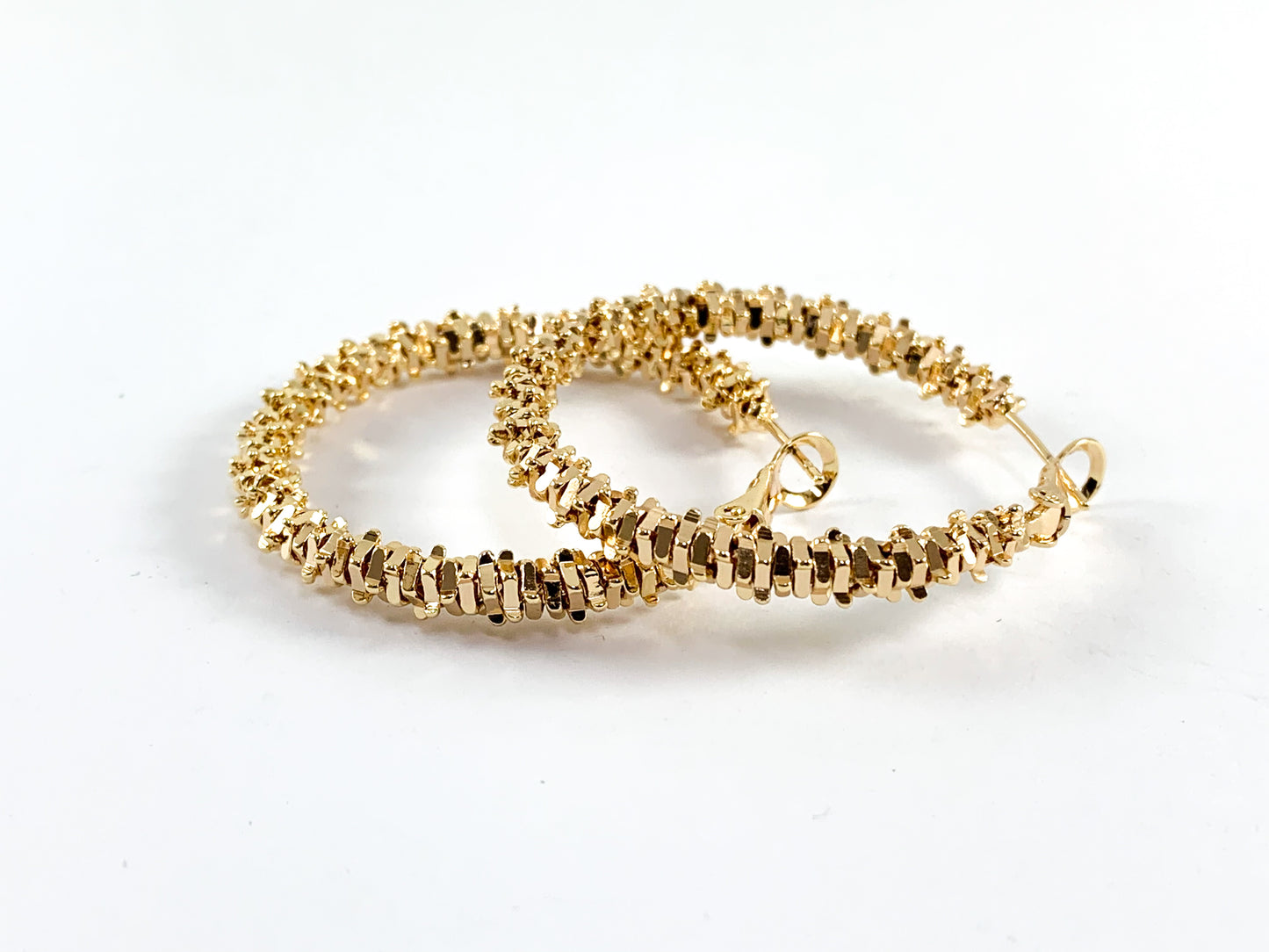 Pendientes grandes y gruesos con corona trenzada plana chapada en oro real de 18 quilates, 3 pares