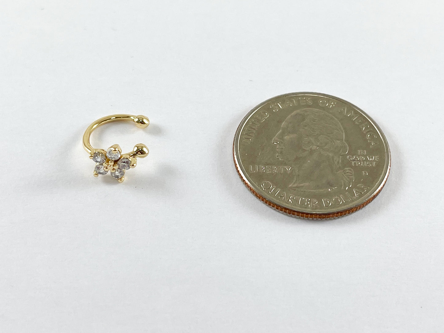 18K Gold Plated Copper CZ Pave Flower Floral Dainty Ear Cuffs (No Piercing!!) 8pcs