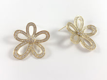 Load image into Gallery viewer, Real 18K Gold/Silver Plated CZ Pave Big Statement Flower Earrings Over Copper 2 pairs
