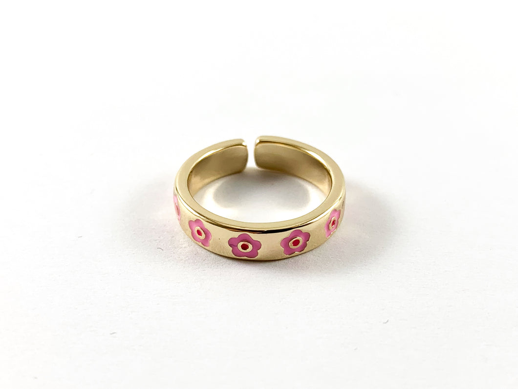 Real Gold 18K Plated Enamel Flower Ring 1pc