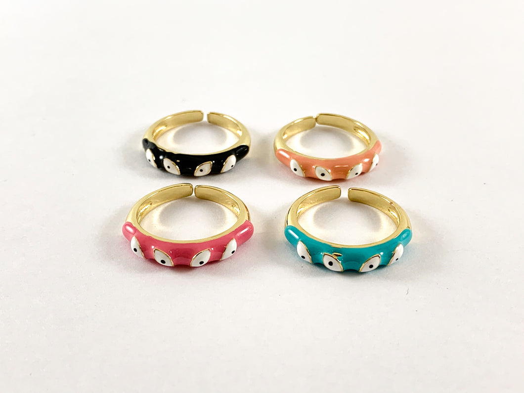 Colorful Enamel 18K Gold Plated Copper Adjustable Ring 4 pcs